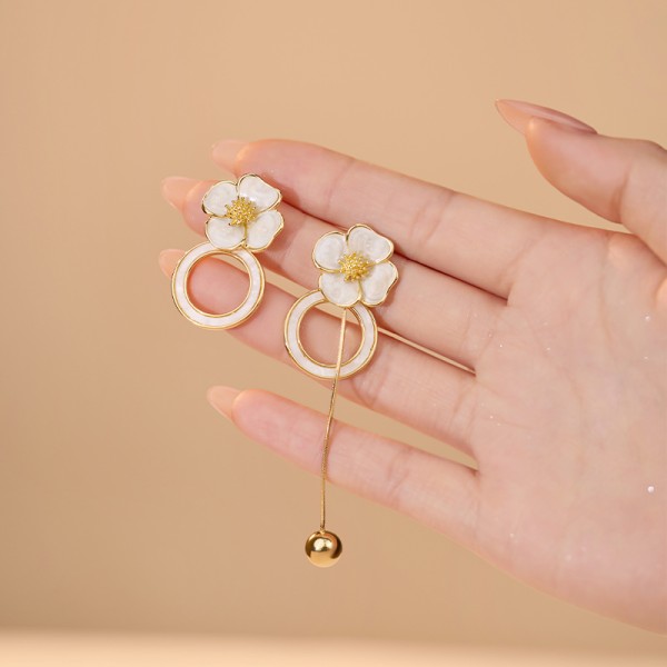 Fashion Earrings Jewelry Trendy 2025 Newest Women 14K Gold Plated Camellia Enamel Flower Hoop Earrings
