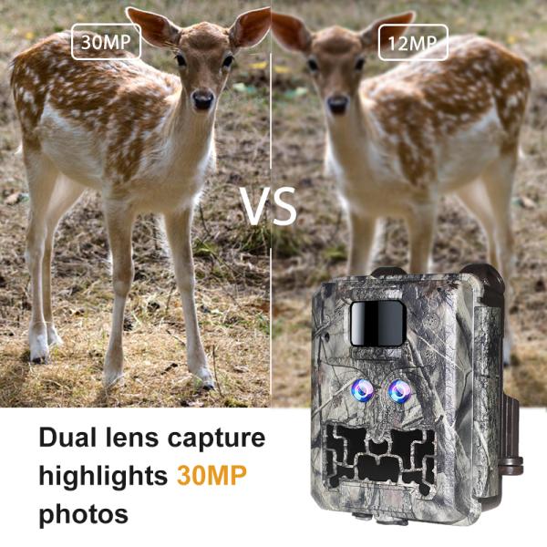 30MP Dual Lens Wildlife Hunting Camera 1080P Night Vision IP67