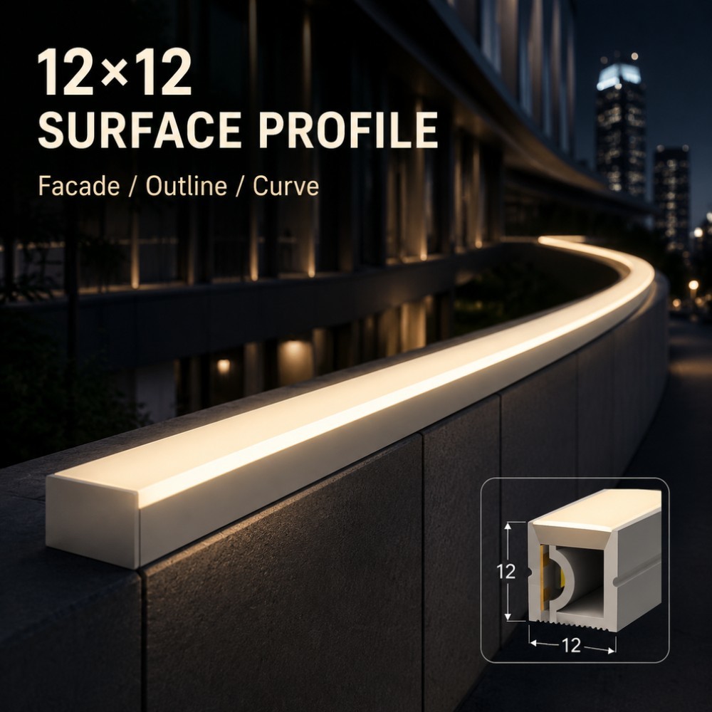12x12mm Side Emitting Flexible Silicone LED Strip 120LED/M 9.5W For Facade Lighting