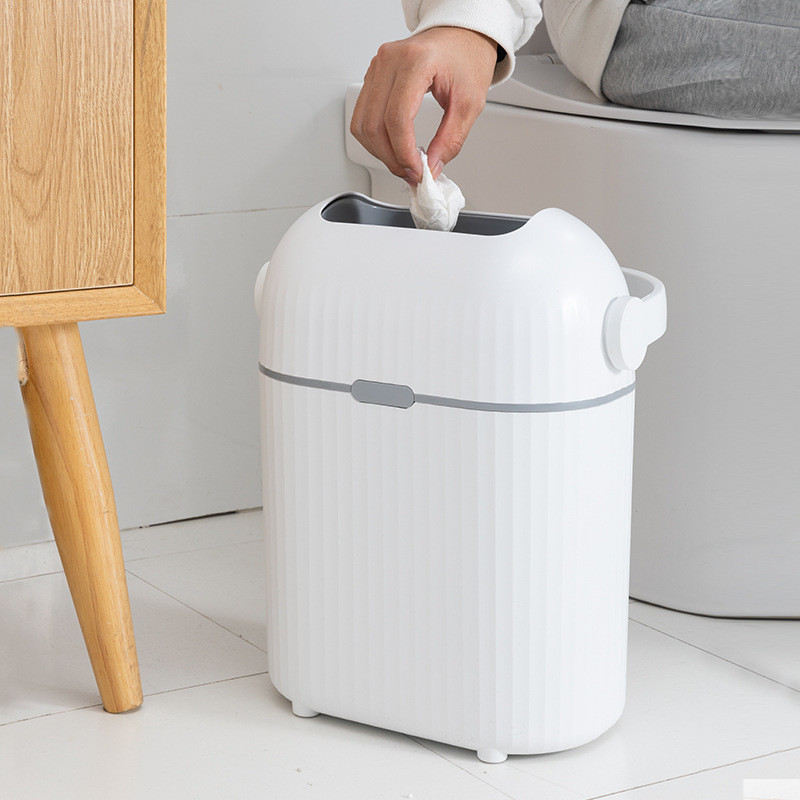 Creative Shake Lid Anti-smell Household Toilet Bedroom Plastic Seal Handle Diaper Waste Paper Storage Bin