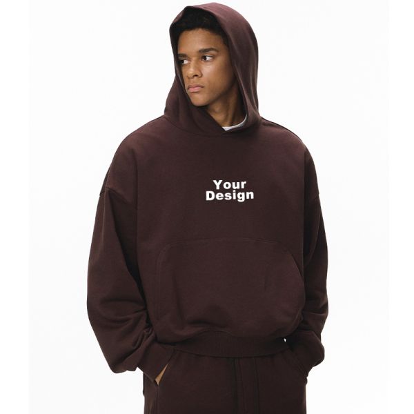 Boxy Cropped Hoodie, 380G Loose Fit Men’s Long Sleeve Hooded Sweatshirt with Pockets | OEM & ODM Supported, Custom Logo, Fabric & Color Available