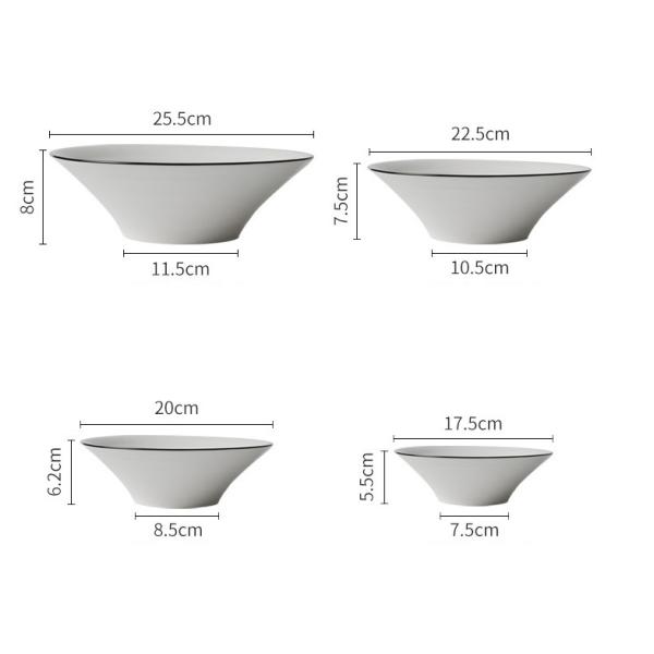 Contemporary Porcelain Salad Bowl Irregular Black Inlay Porcelain Pasta Bowls