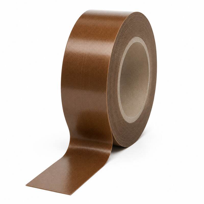 Brown PTFE Fiberglass Tape (Brown PTFE Glass Cloth Tape / Brown Heat Sealer Tape) – Silicone Adhesive Non-Stick Lining for Heat Sealers, Guide Rails & Packaging Machinery