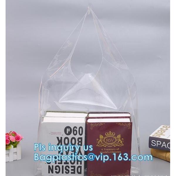 Transparent pvc handle plastic bag with logo, promotional clear tote pvc handle shopping bag pvc tote bag, underwear clo