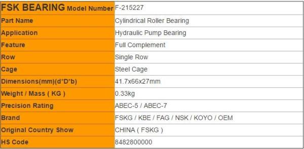 FSKG Bearing F -215227 Full Complement Cylindrical Bearing Hydraulic Pump Bearing