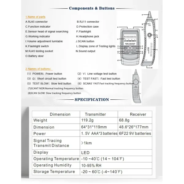 GM60 Wire Tracker Network Cable Tester Long Distance Tracing
