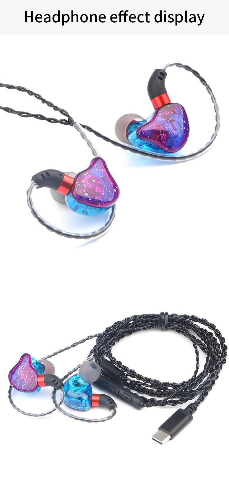 ML-AZ04 Type‑C/3.5mm Wired In‑Ear Earphones, 10mm Dynamic Driver HiFi Stereo Earbuds, Ergonomic Over‑Ear Hook Design with Built‑in Microphone Volume Control, 360° Surround Sound Sports Headphones
