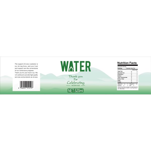 Custom Sticker Printing Mineral Water Bottle Label Neck Packaging Waterproof Label Sticker for Water Bottle