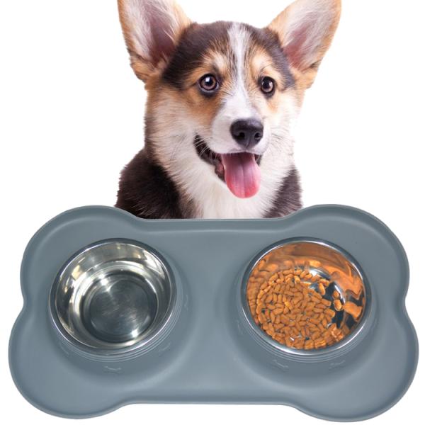 Double Pack Silicone Pet Supplies Customized Logo Dog Pet Feeding Bowls