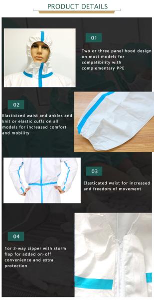 Waterproof Microporous Type 4 Disposable Coveralls Chemical Resistant Jumpsuit With Tape