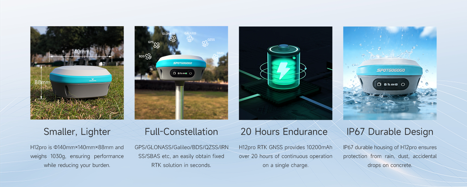H12pro High Precision GNSS RTK Receiver | 1408 Channels & IMU Tilt Survey
