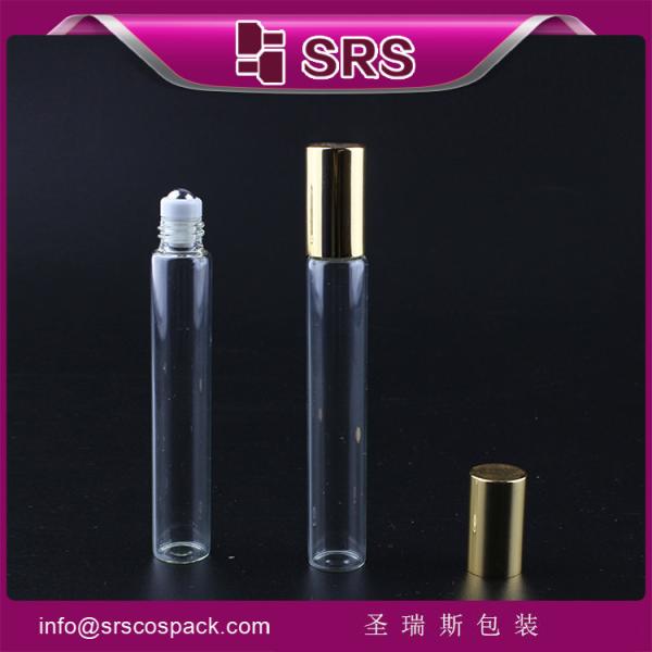 SRS wholesale 100% no leakage 10ml glass roll on bottle with shiny golden aluminum cap