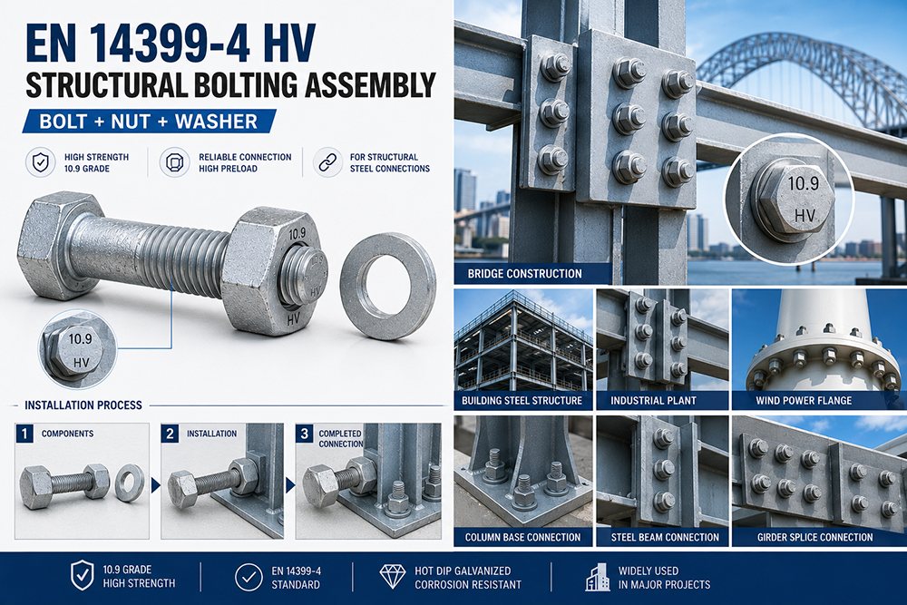 Black Oxide EN 14399-4 HV Bolts Nuts Steel Construction Bolts