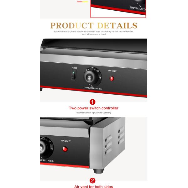 Powerful Electric Burger Grill with Thicken Cast Iron Surface Top Grooved/Bottom Flat