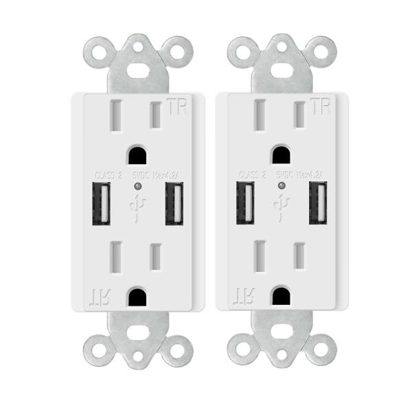 PC ABS Electrical 15A 120V USB Wall Outlet 5V DC Dual Port Hotel Charging Socket