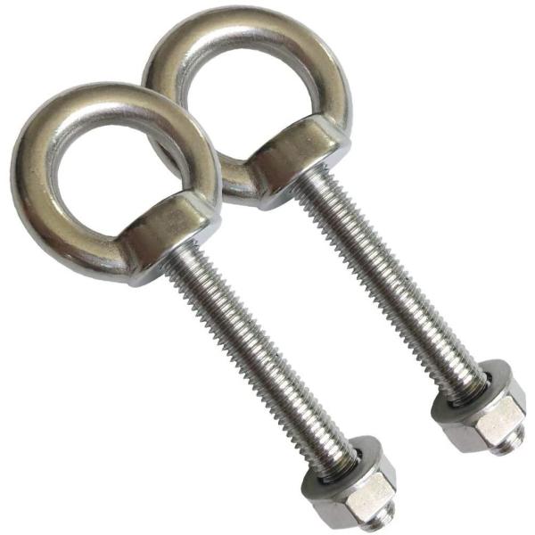 INCH Stainless Steel M10 Shoulder Eye Bolts 3/8x 2.75 Heavy Duty Screws with Washer and Nuts Plain Finish Lifting