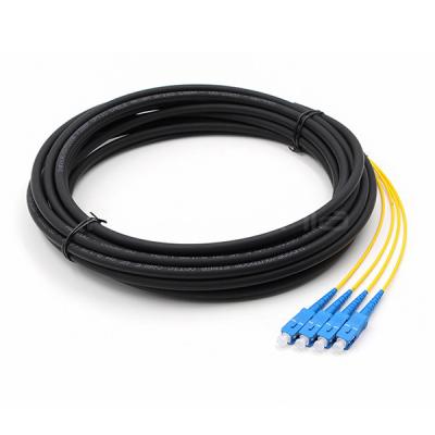 SC UPC 4 Núcleos Impermeável Fibra Óptica Pigtail Single Mode OS2 PE Jaqueta preta