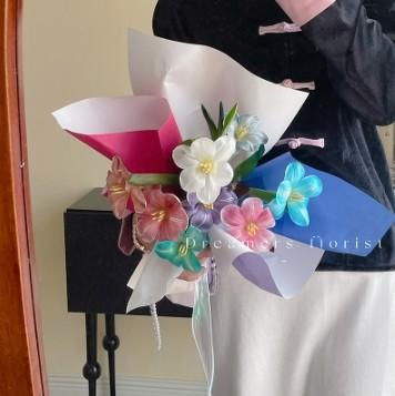Papier d'emballage floral dopamine bicolore, fleur, BOPP double face, en plusieurs couleurs
