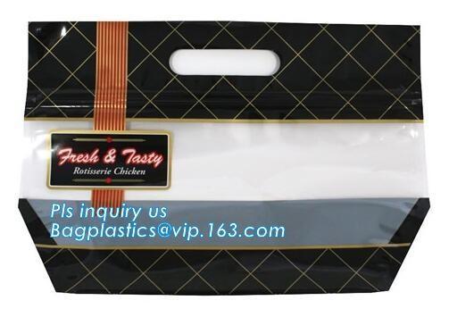 Anti Fog Hot Rotisserie Chicken Bags, Microwaveable Roasted meat Packaging Bag With Resealable Slider Zipper