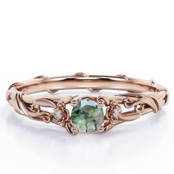 Прошлые присутствующие будущие флористические агат мха отрезка круга карата шатона 0,55 естественные прозрачные зеленый и лоза Engagemen Moissanite