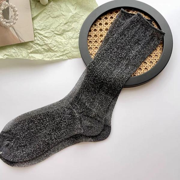Moda para mujeres calcetines de hilo metálico de oro brillante plata calcetines de moda brillante