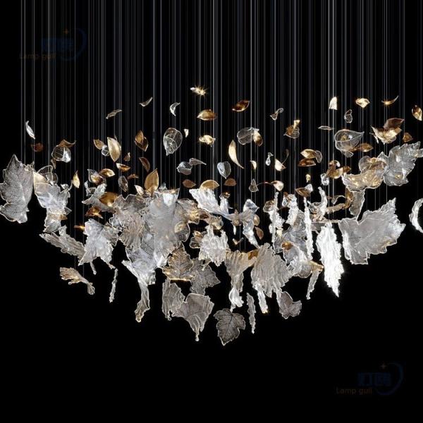 Customized Modern Artistic Leaf Pendant Light Large Glass Leaves Metal Suspension For Home Hotel Nordic Style Crystal