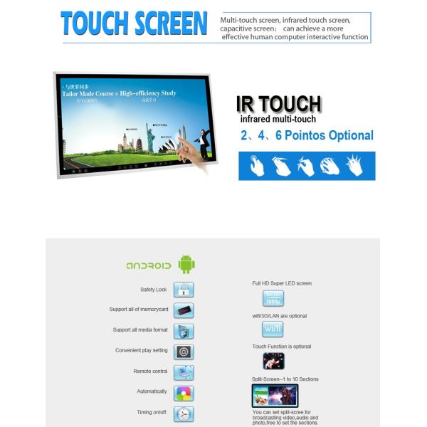 Interactive Educational Touch Screen LCD Monitor 65 Inch Wall Mounted Energy - Efficient