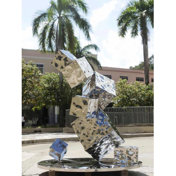 Silver color Hotel Lobby Sculpture Geometric Water Waves Three Dimensional Rubik'S Cube Sculpture