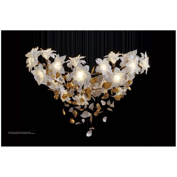 Медь + Имитация Нефритовые цветы Светлая роскошная гостиница Лофт Вилла Кристальная лестница Люстра