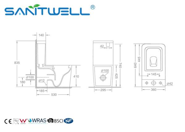 Rimless Toilet  Ceramic Back to Wall Wash Down P Trap Bathroom Bowl With Soft Close Seat Close Coupled Toilets