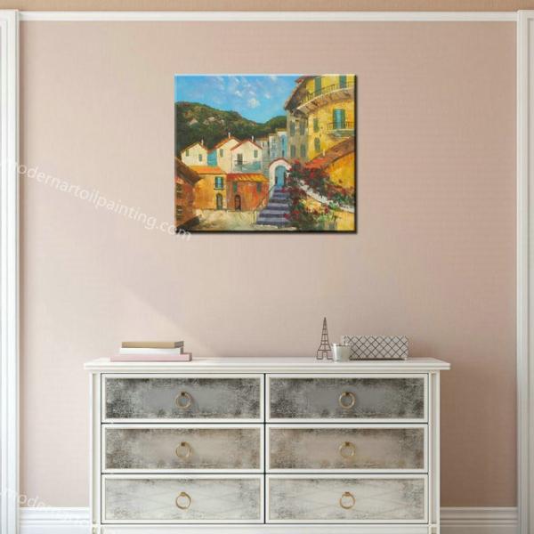 Mediterranean Sea Garden Oil Painting on Canvas for Home Decor Europeanism Landscape Wall Art for Dining Room Decoration