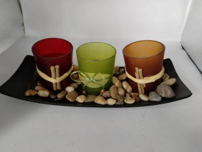 Candle Holders  with 3 LED Tea Light Candles, Rocks and Tray