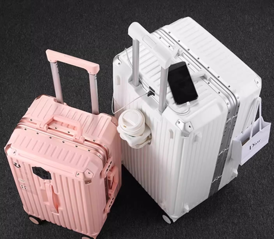 Unisex Custom Large Capacity PC Trolley Luggage Set 20/24/26/28 Inch Intelligent Aluminum Frame Spinner Caster Durable Business