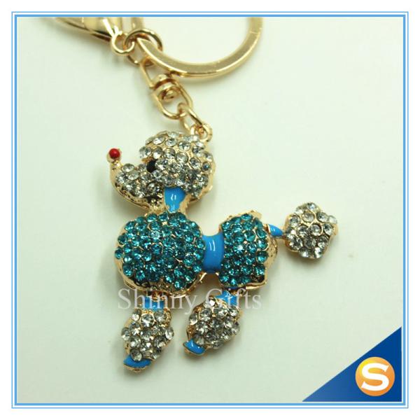Novelty Custom Cartoon Dog Rhinestone Animal Key Ring Metal Charm Pendant Key Chain