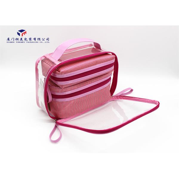 Light Weight Fabric Cosmetic Bag Small Women Handbag Deep Pink Color Oxford Lining