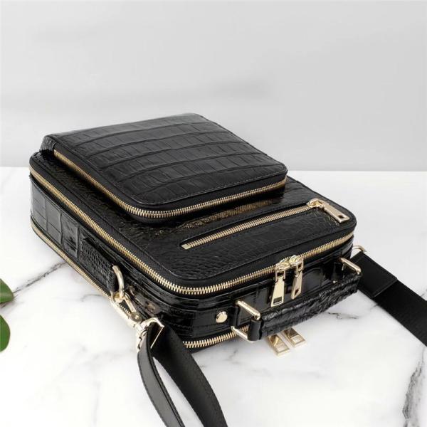 Genuine Crocodile Leather Men Small ZIP Handbag Authentic Alligator Belly Skin Male Cross Shoulder Bag Messenger Bag
