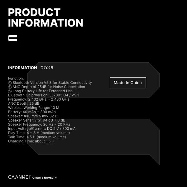 Bluetooth 5.3 FF ANC tWS True Wireless Stereo Earbud 20Hz-20000Hz 42dB