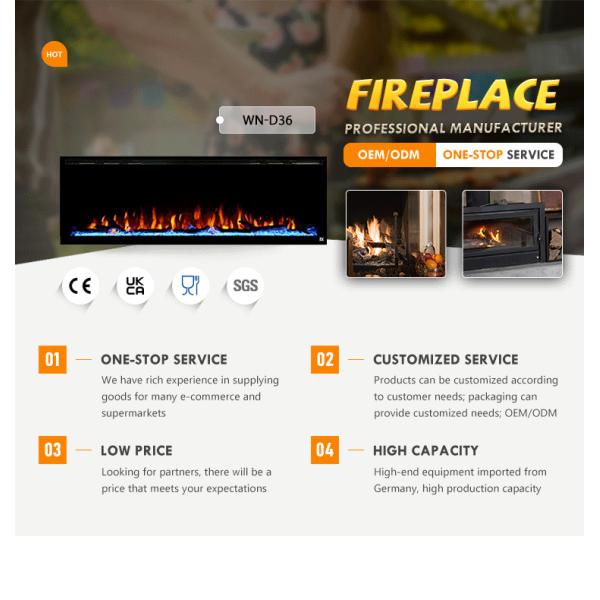 50 дюймов 15 цветов пламени WN-D50 Электрический камин с встроенными современными 3D светодиодными лампами