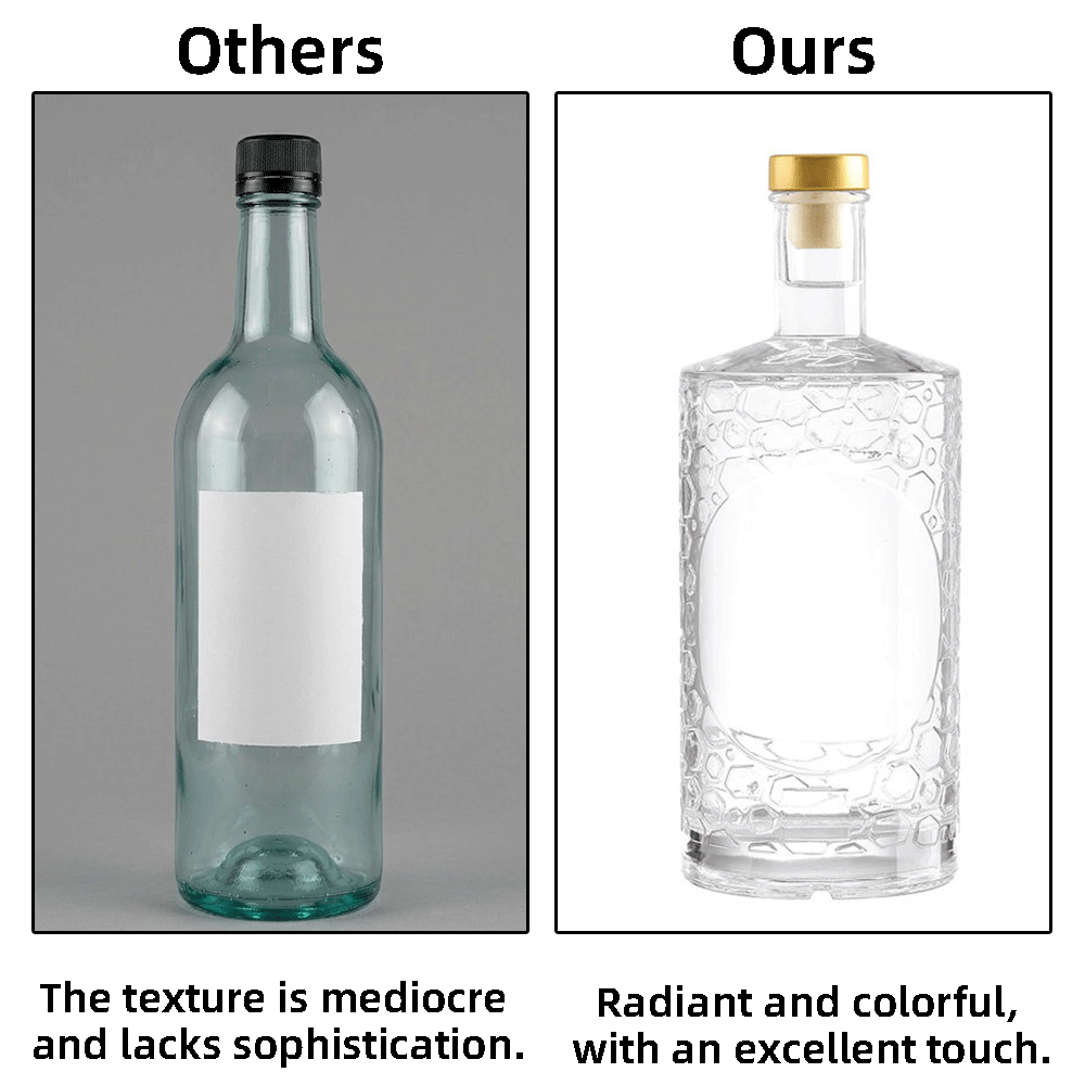 750ml & 700ml Honeycomb Textured Glass Liquor Bottle With Gold Cork Stopper For Spirits Decanter