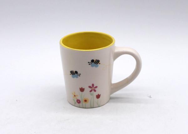 FDA Certificate Ceramic Coffee Mugs Yellow Handpainted Inside With Decal Outsite