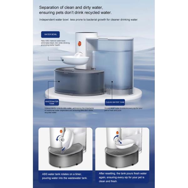 330*235*250 mm Automatic Smart Cat Fountain Water Dispenser with Wireless Dirty Water Separation and Live Clean Function
