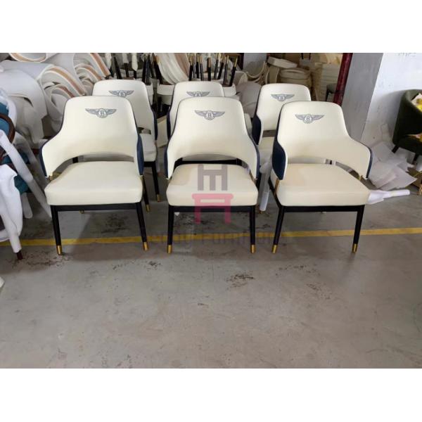 Upholstered Leather Dining Chair High Density Foam With Armrests Metal Details