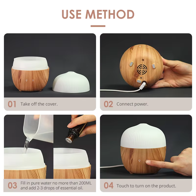 USB Wood Grain Aroma Essential Oil Diffuser Seven Color Change Air Humidifier