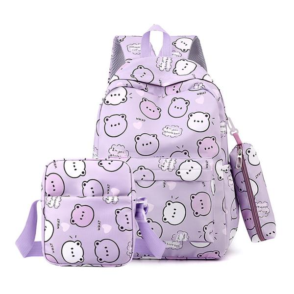 Mochila Versátil Mochila Junior High School Urso Cartoon Impressão Mochila Grande Capacidade Mochila Escolar Estudante
