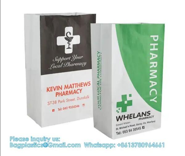 Pharmacy Bag, Prescription Bag 8 x 5 x 17”Pharmacy Paper Bag  Medicine Container, Medication Pack