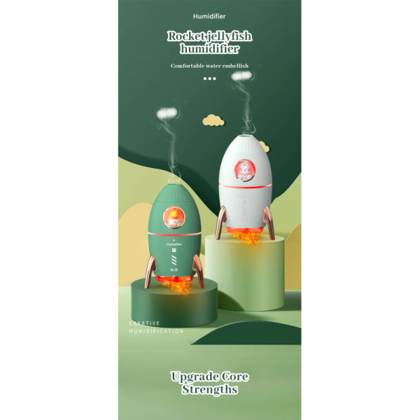 Mini Low Noise Ultrasonic Air Humidifier Aromatherapy Room Humidifier Rocket Shaped