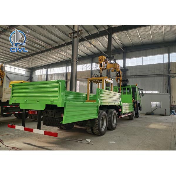 8x4 Howo Lorry Sidewall Cargo Truck Green Colour 14t Knuckle Boom Crane