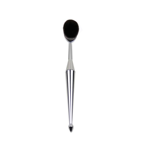Silver Oval Makeup Brush Set Full Face Synthetic Bristle Plastic Handle