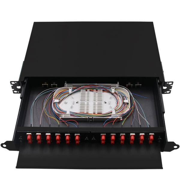 Black Rack Mount Fiber Patch Panel , ODF Ethernet Patch Panel FC 24 Core Pigtail