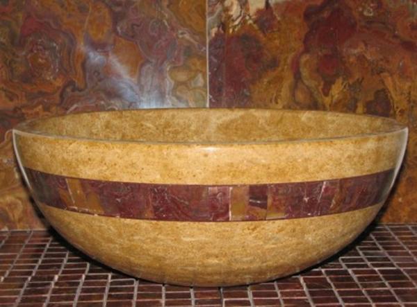 Inca Gold Marble Kitchen Bathroom Sinks With Multi Red Onyx Stone Mosaic Inlay